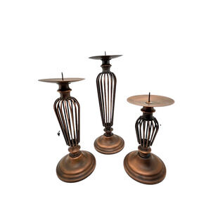 Metal Candle Stick Holders Pillars Set of Three Copper Tone Graduated 90s Chic